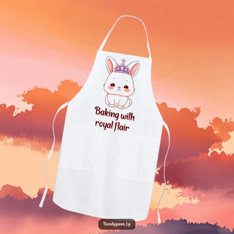 Funny rabbit apron with a fluffy bunny wearing a tiara, blowing a kiss with rosy cheeks, ideal for kitchen fun.