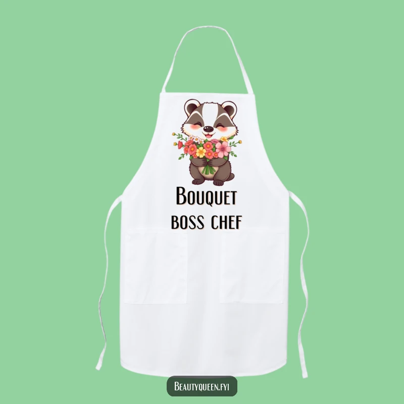 Funny Happy Badger Flower Apron - Cheerful Kitchen Wear for Joyful Cooking