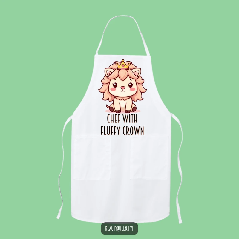 Funny Apron: Cheerful animal fluffy mane and crown, cook like royalty