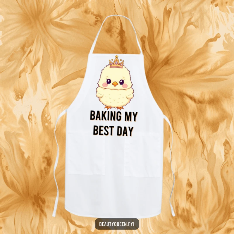 Funny Apron featuring a fluffy chick with a tiny, sparkly tiara tilted charmingly askew, adding whimsy to your cooking.