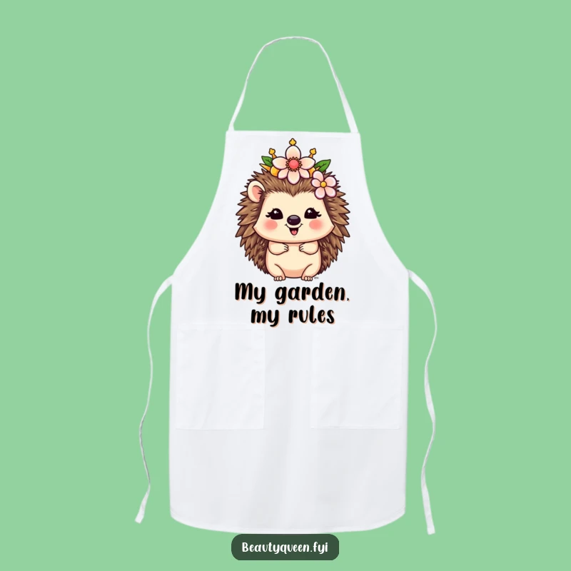 Funny Hedgehog Chef Apron: Royal Flower Crown Kitchen Queen Gift