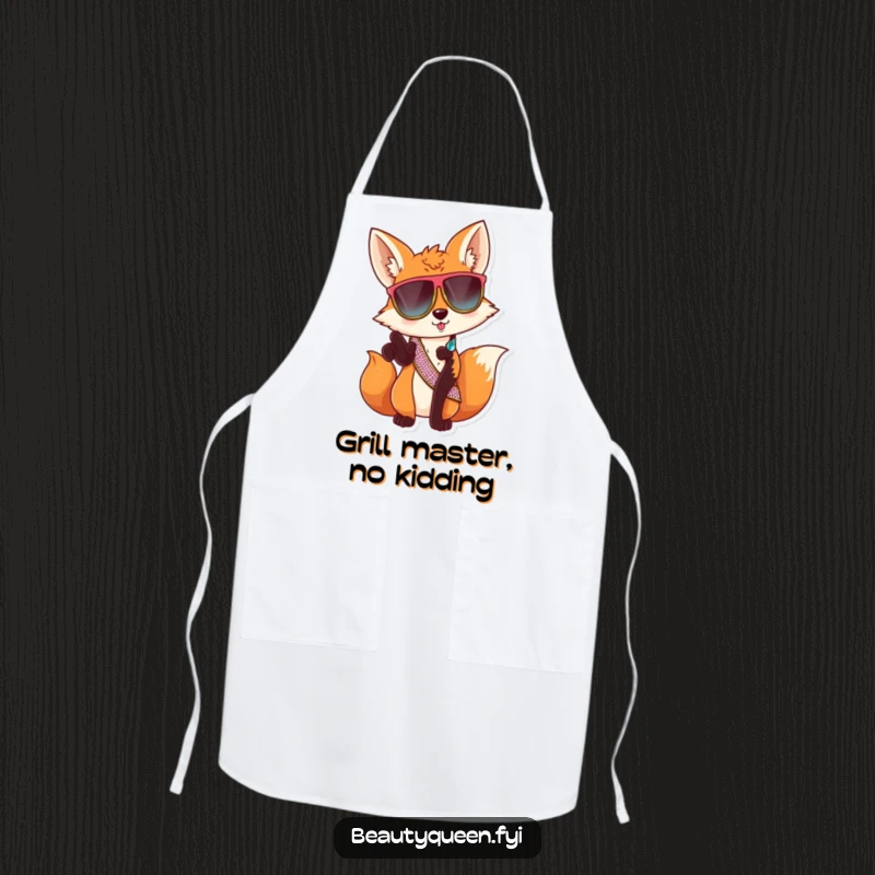 Funny fox sunglasses apron, sassy animal chef, protective kitchen wear with cool humor, a delightful and funny cooking gift.