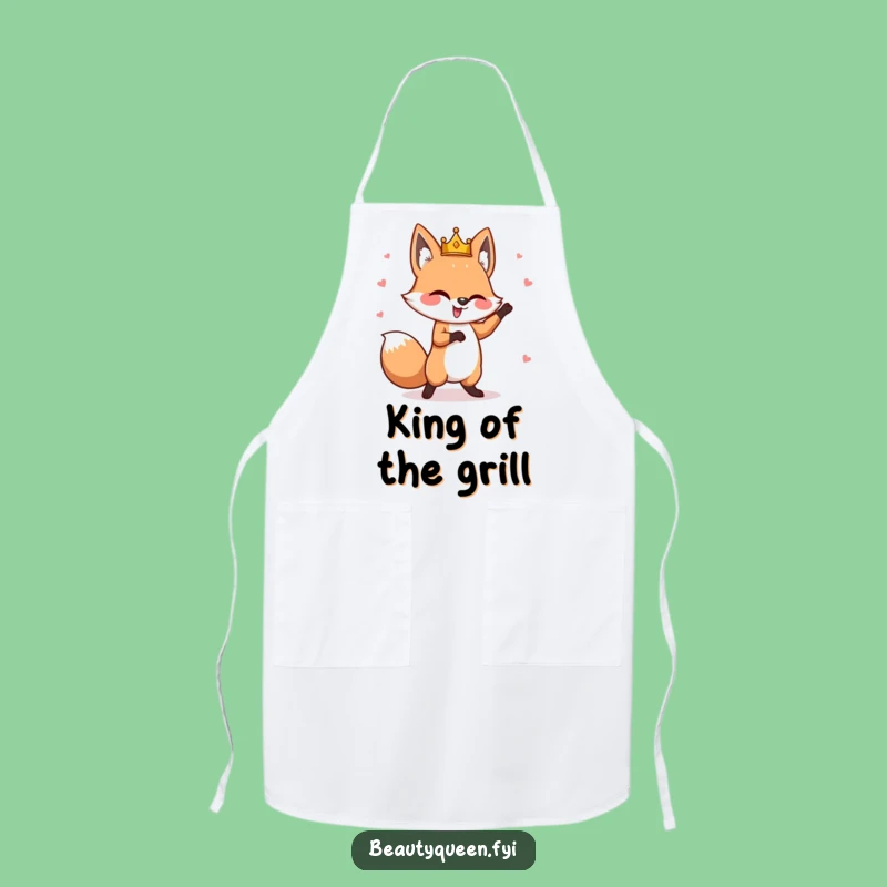 Funny Fox Apron: Whimsical Chef King, Askew Crown, Kitchen Gift