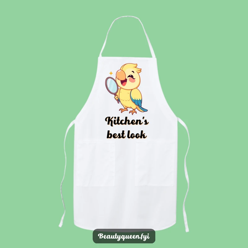 Funny Parrot Mirror Apron: Joyful Smile Kitchen Gift for Glamorous Chefs