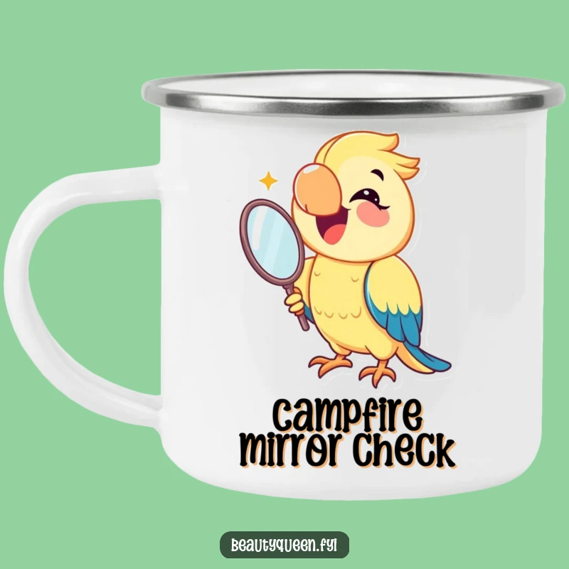 Funny Parrot Mirror Camping Mug: Joyful Smile Outdoor Gift for Stylish Campers