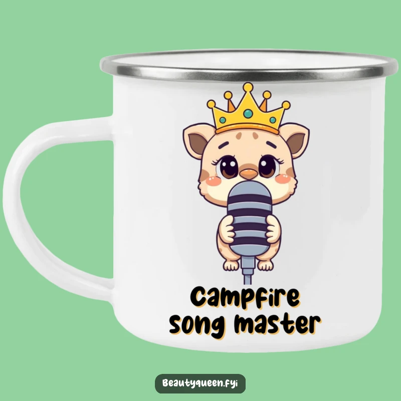 Funny Camping Mug: Curious animal crown askew microphone, broadcast your stories