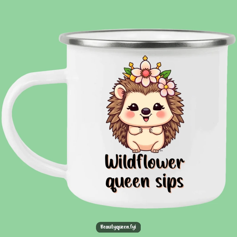 Funny Hedgehog Camping Mug: Royal Flower Crown Adventure Cup Gift