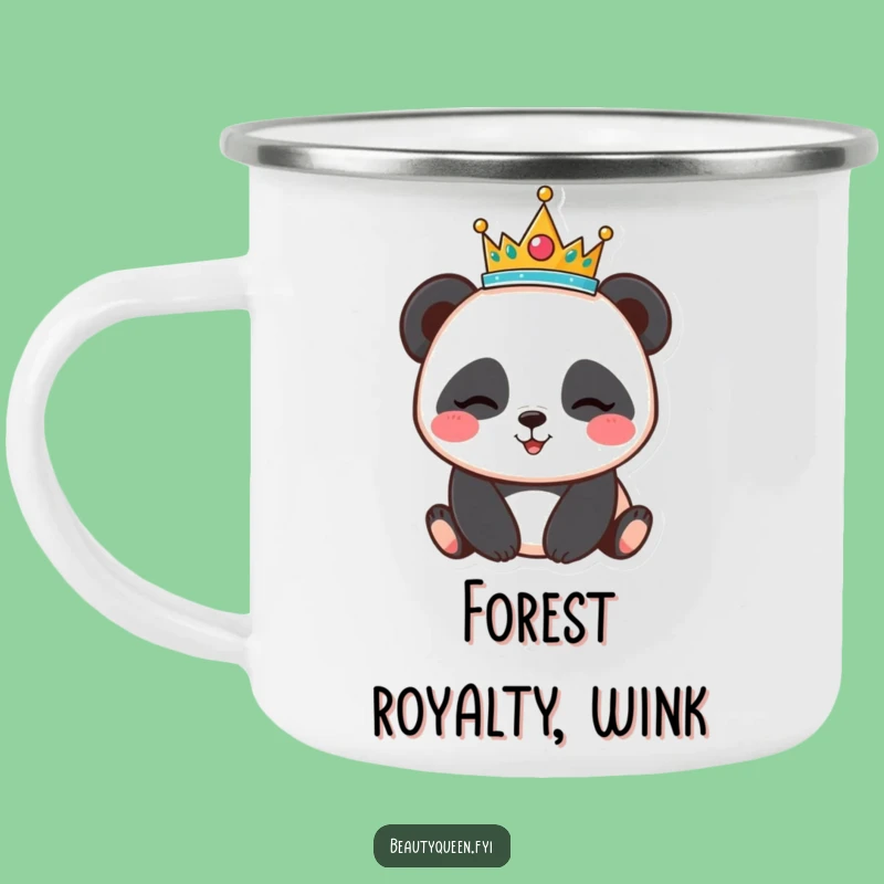 Funny Panda Tiara Camping Mug - Winking Bear Enamel Cup - Outdoor Humor Gift