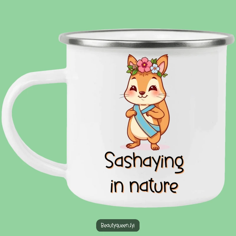 Funny Squirrel Flower Crown Camping Mug: Outdoor Strutter, Durable & Hilarious Adventure Gift