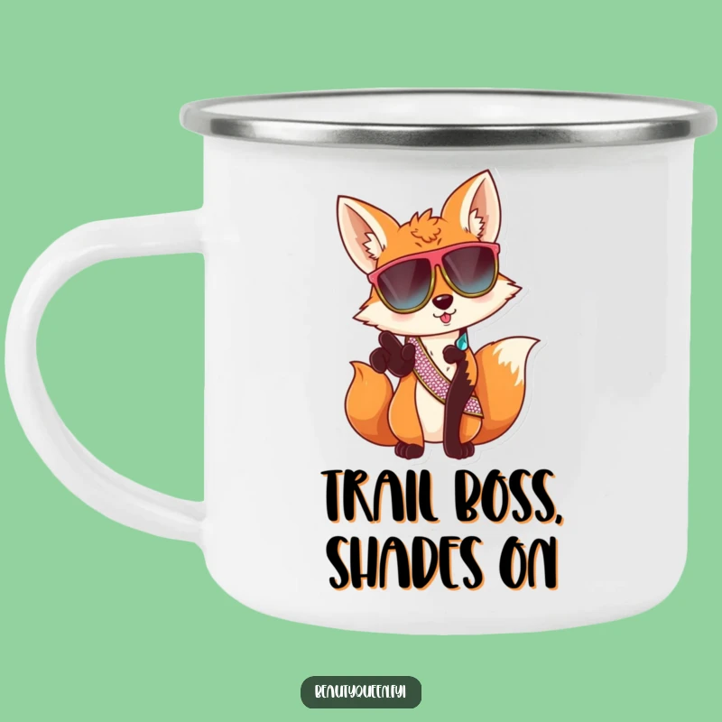 Funny Fox Sunglasses Camping Mug - Sassy Animal Enamel Cup - Outdoor Humor Gift