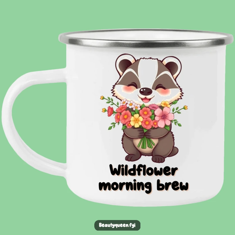 Funny Happy Badger Flower Camping Mug - Durable Outdoor Cup for Happy Trails
