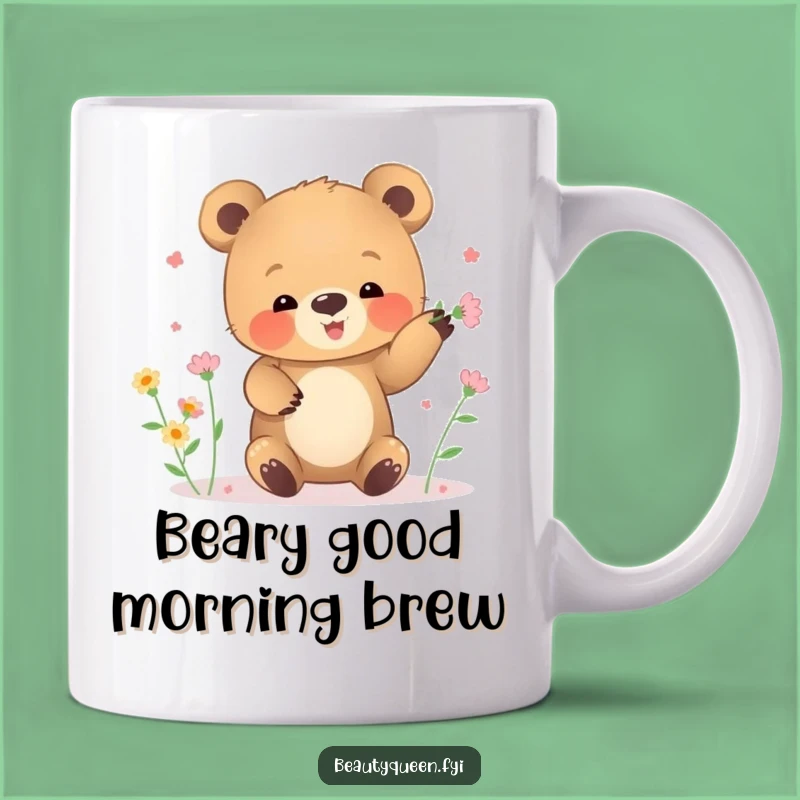 Funny Bear Cub Flower Juggling Mug: Whimsical & Adorable, Perfect Gift