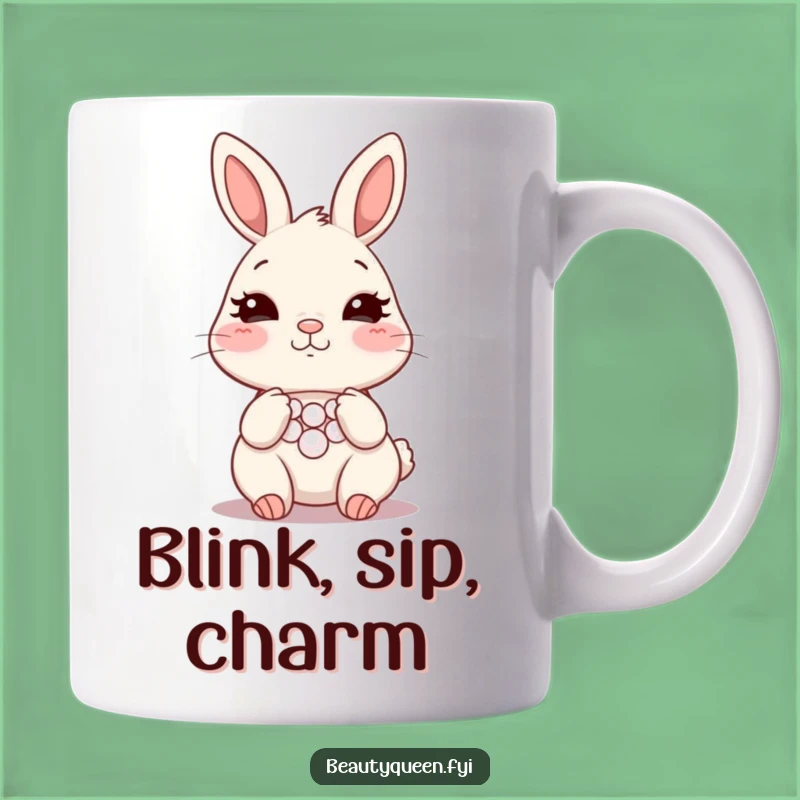 Funny Bunny Necklace Mug - Blushing Rabbit Glamour Drinkware - Cute Humorous Gift