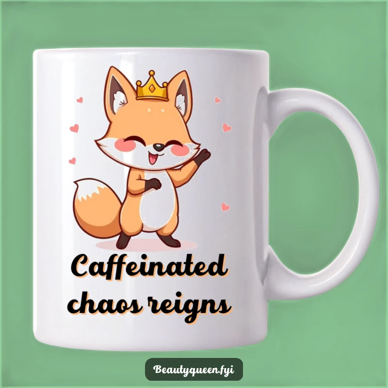 Funny Fox Mug: Goofy Dancer with Crown, Whimsical King, Hilarious Gift