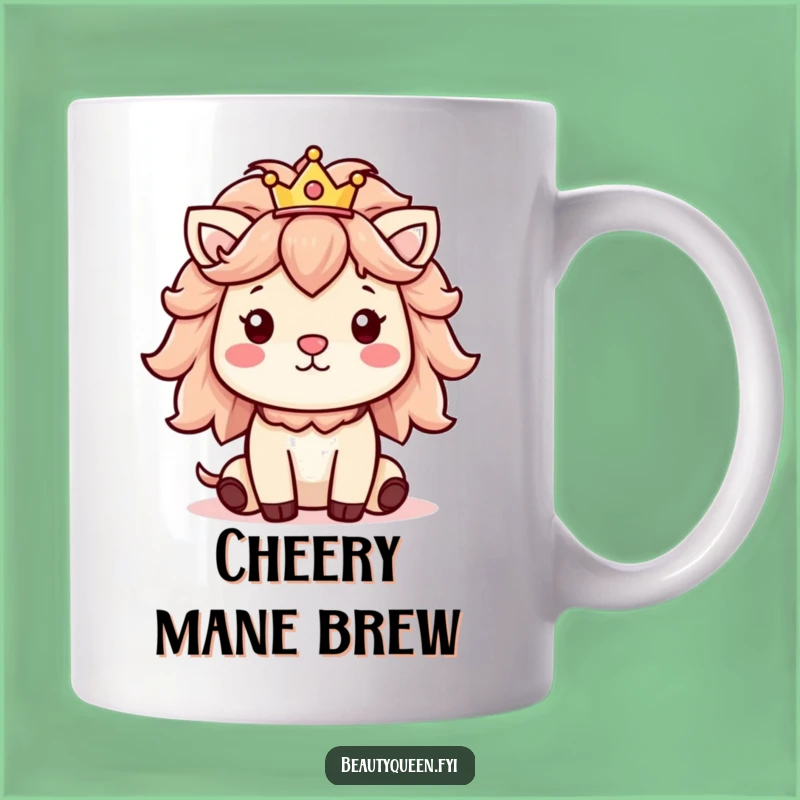 Funny Cheerful Animal Crown Mug: Fluffy mane delight, a royal funny gift