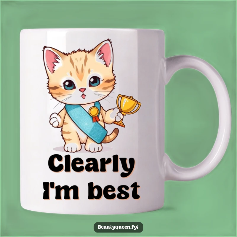 Funny Kitten Champion Mug: Tiny Winner Trophy & Glitter Sash - Best Gift Ever