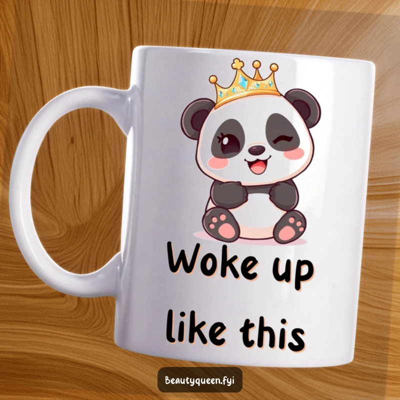 Funny Panda King Crown Mug, a happy panda wearing a crown winks playfully, radiating cute and humorous vibes.