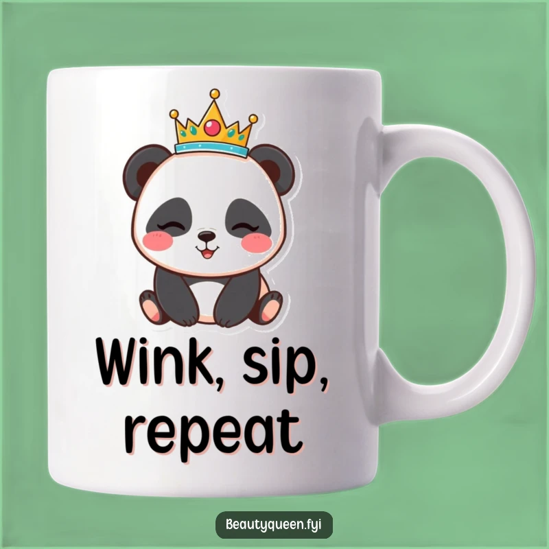 Funny Panda Tiara Mug - Playful Winking Bear Drinkware - Adorable Humorous Gift