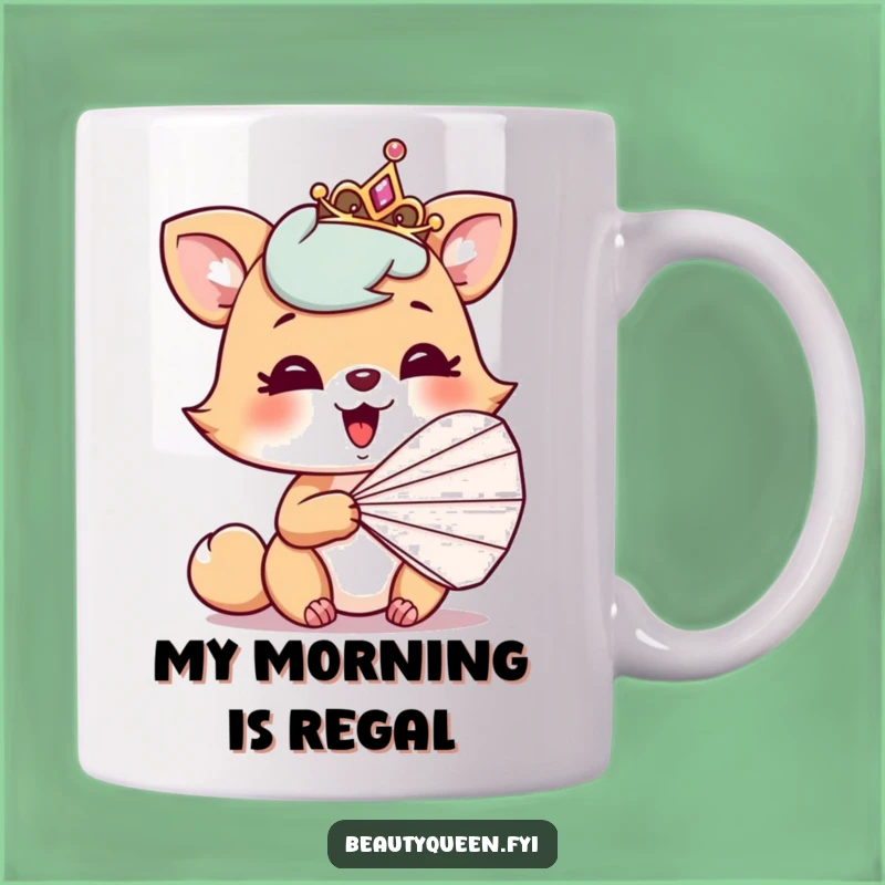 Funny Playful Animal Tiara Mug: Giggle behind a fan, perfect humorous gift