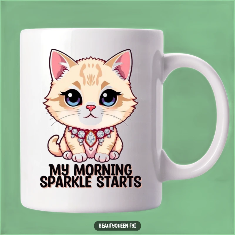 Funny Cat Mug: Majestic Feline with Rhinestone Collar, Perfect Funny Gift!