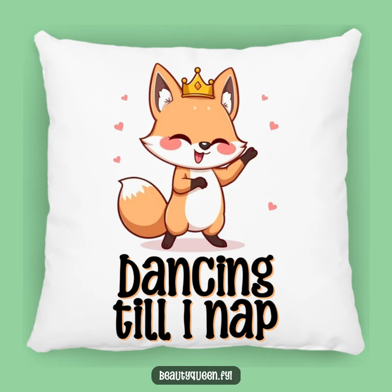 Funny Fox Pillow: Soft Whimsical Dancer, Askew Crown Accent, Cozy Gift