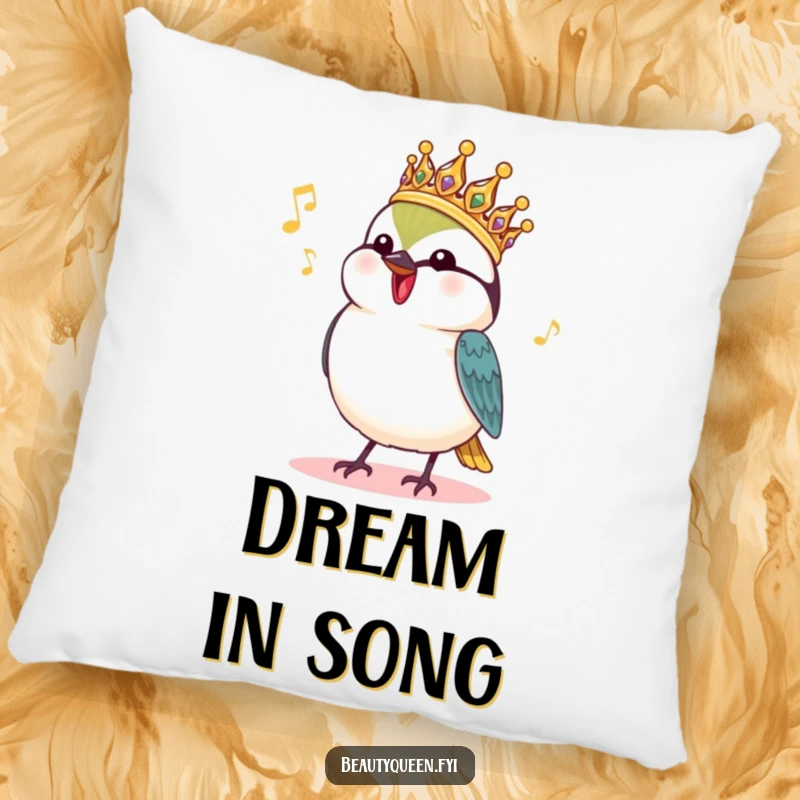 Funny Chickadee Pillow: A charming chickadee in a royal headdress chirps a happy tune, adding cute and funny royal vibes.