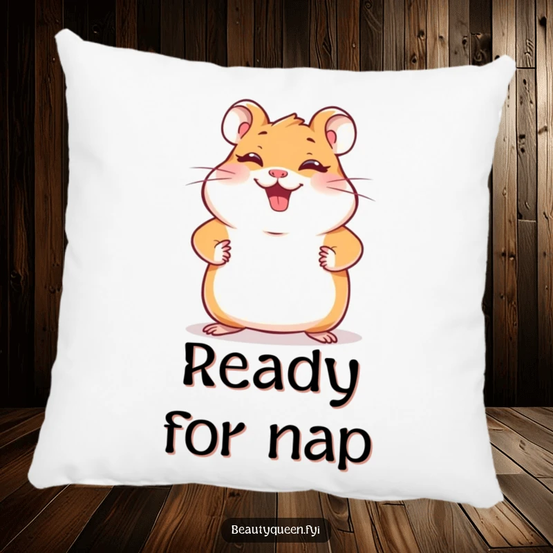 Funny hamster pillow with a giggling hamster striking a pose with paws on hips, offering plush comfort and a dose of infectious fun.