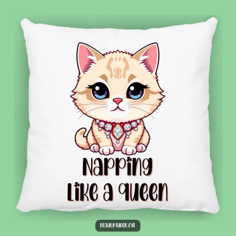 Funny Pillow: Majestic Cat with Rhinestone Collar, Cozy & Funny Gift!