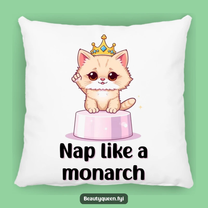 Funny Cat Crown Pillow - Royal Feline Cushion - Cozy & Humorous Accent