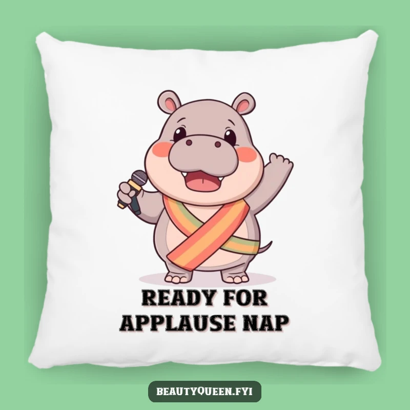 Funny Hippo Pillow: Soft Mic Wielder, Sash Accent, Cozy & Hilarious Gift