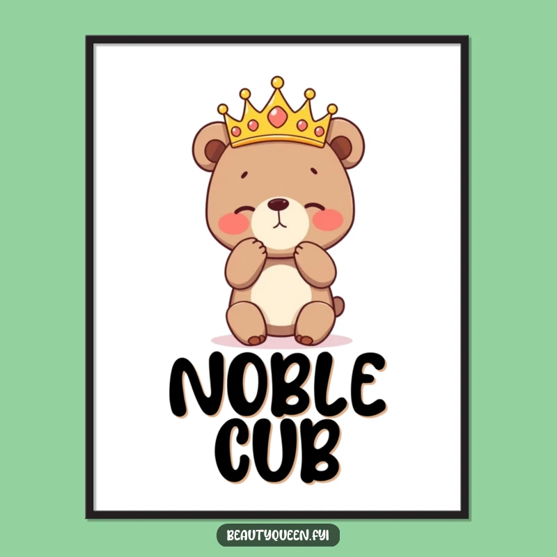 Funny Bear Cub Curtsey Digital Art: Printable Royal Animal Graphic, Instant Gift!