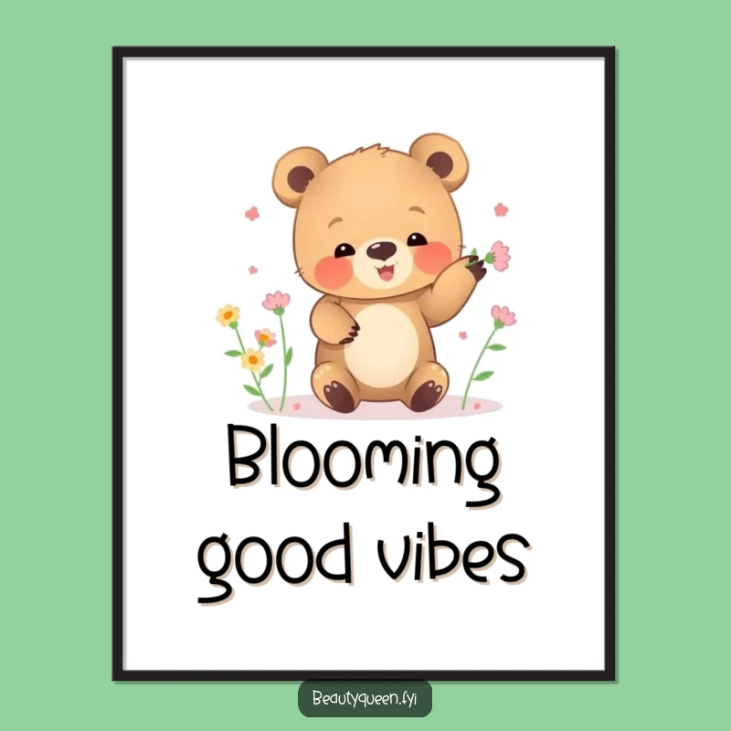 Funny Bear Cub Flower Juggling Art Print: Instant Woodland Whimsy, Gift