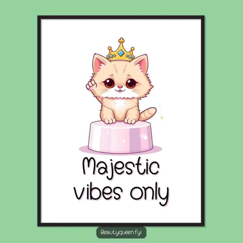 Funny Cat Crown Digital Art - Regal Feline Print - Instant Humorous Gift