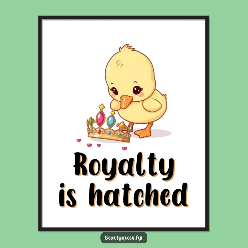Funny Digital Art: Duckling Pecks Tiara, Instant Whimsy, Funny Gift!