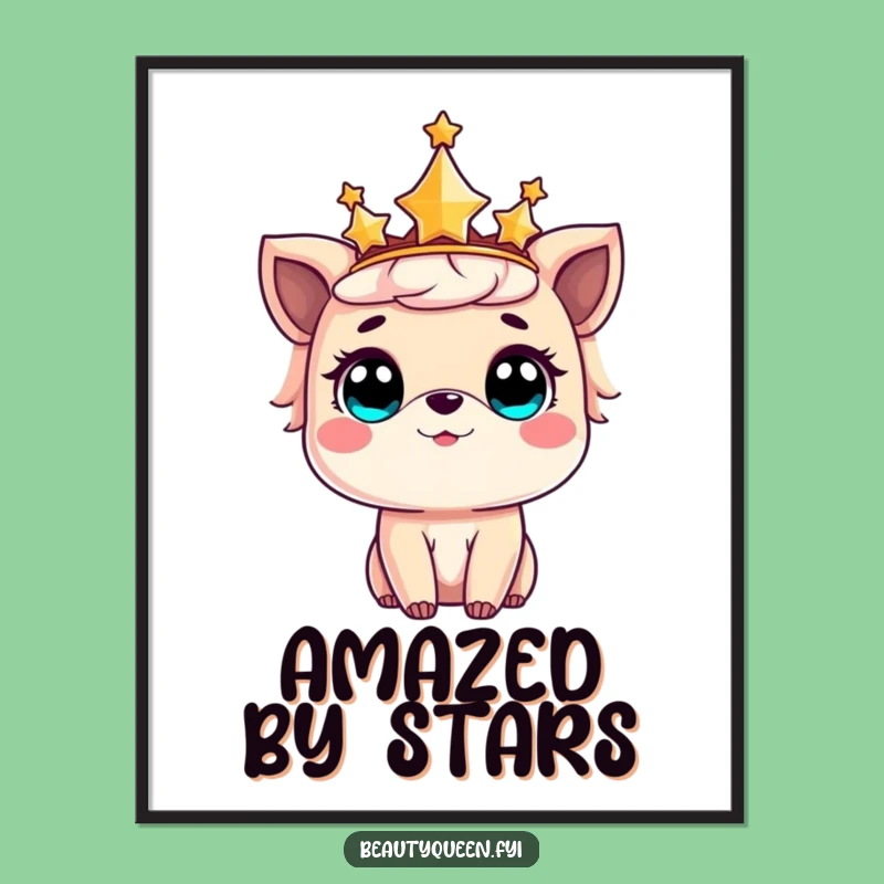 Funny Digital Art: Star crowned animal amazed, printable magic for your walls