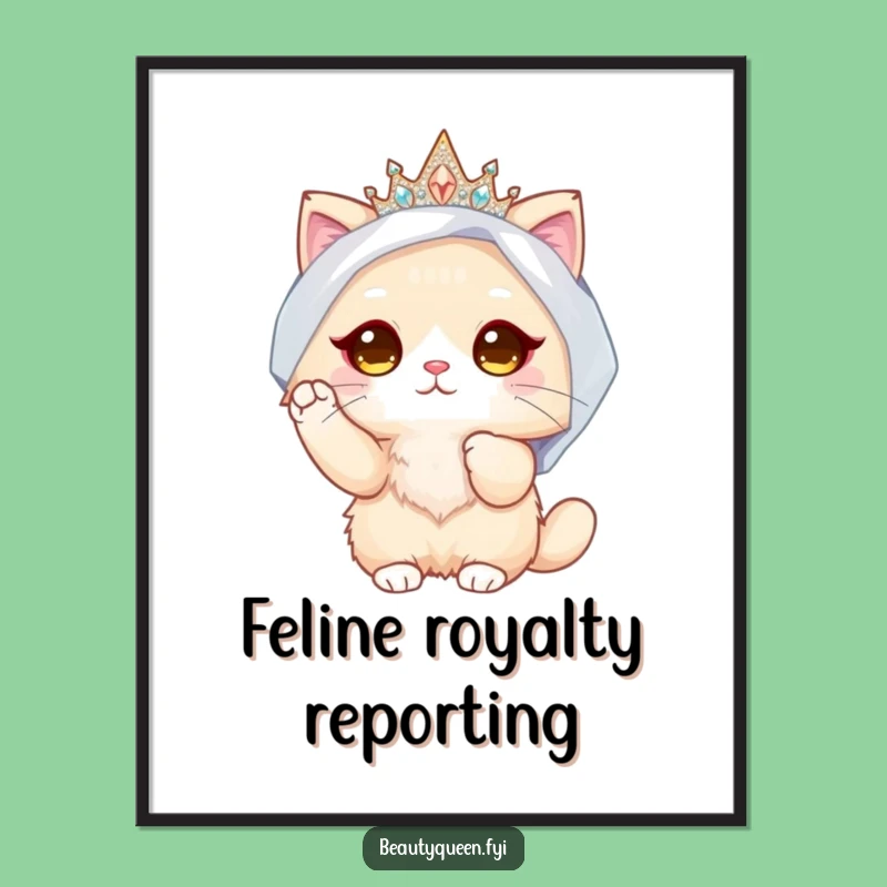 Funny Fluffy Cat Bride Digital Art: Regal Print, Instant Hilarious Wedding Gift!