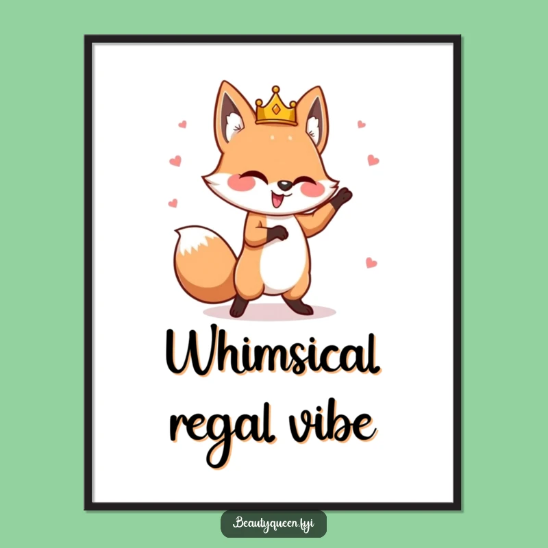 Funny Fox Digital Art: Whimsical Dancer Print, Askew Crown, Instant Gift