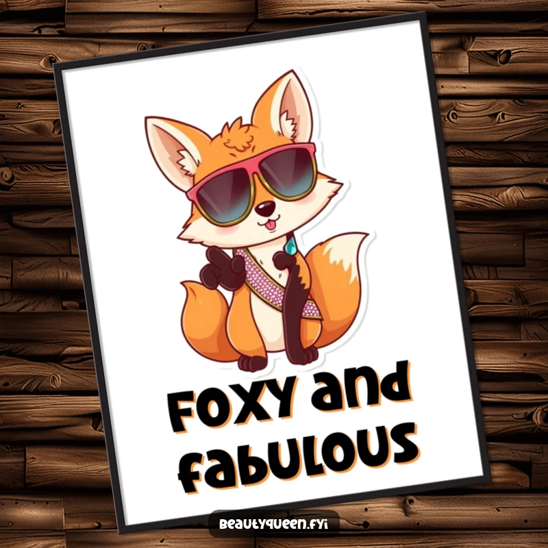 Funny fox sunglasses digital art print, sassy animal illustration, instant download for cool decor, a humorous and bold gift.