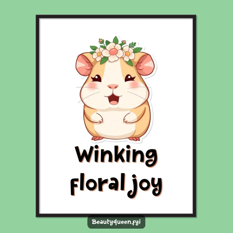 Funny Guinea Pig Floral Crown Digital Print: Instant Adorable Decor
