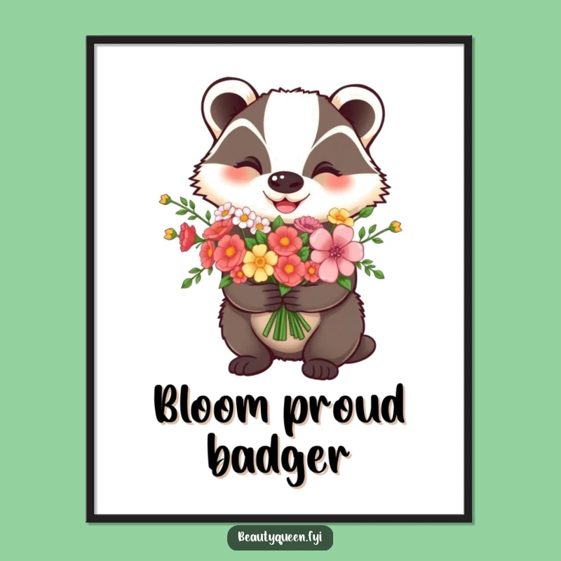 Funny Happy Badger Flower Digital Art - Instant Cheerful Decor for a Joyful Space