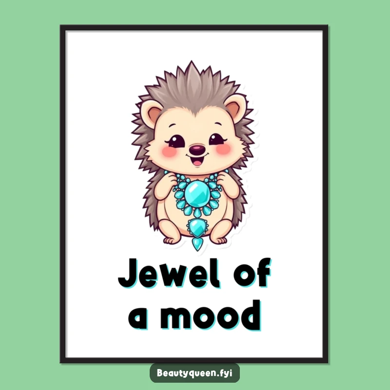 Funny Hedgehog Necklace Art Print: Instant Glam Decor, Hilarious Gift