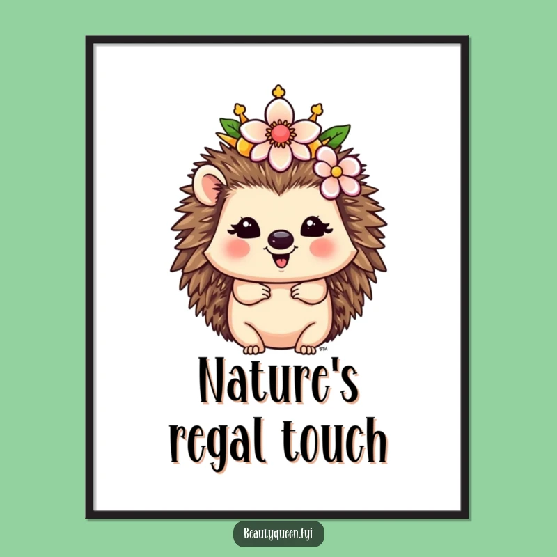 Funny Hedgehog Queen Art: Whimsical Royal Flower Digital Print Gift