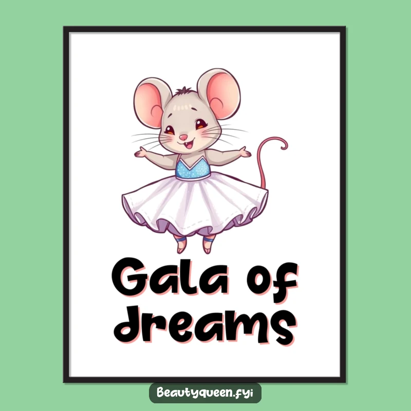 Funny Mouse Digital Art: Joyful Dancer Print, Dazzling Gown, Instant Gift