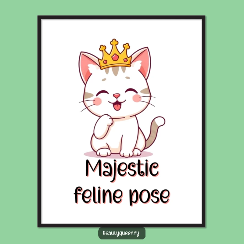 Funny Crowned Cat Digital Print: Instant Regal Charm for Your Walls