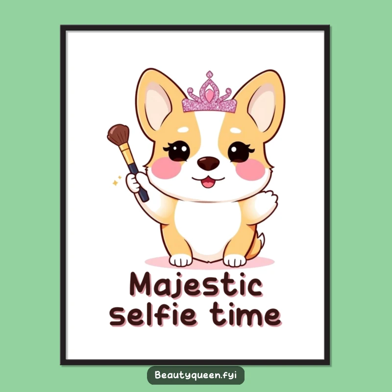 Funny Corgi Makeup Print: Royal Blushing Dog Digital Art Gift