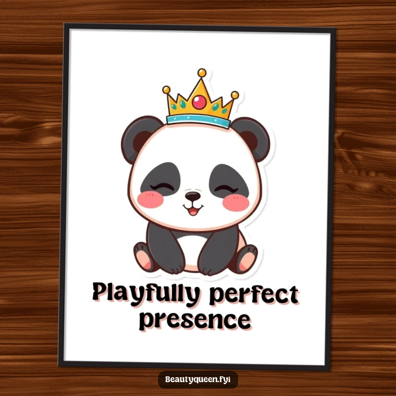 Funny panda tiara digital art print, winking bear illustration, instant download for cheerful decor, a humorous and cute gift.