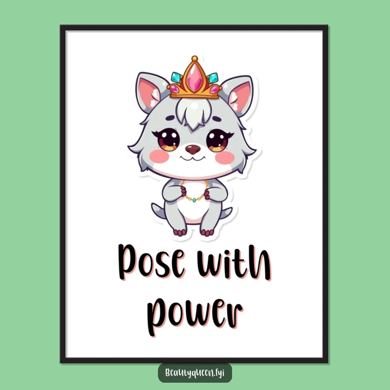 Funny Digital Crown Animal Art Print - Whimsical Jeweled Decor