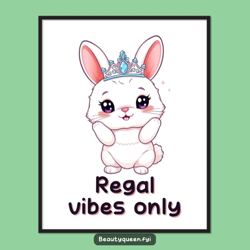 Funny Bunny Tiara Digital Art: Regal & Sparkly Rabbit Wall Decor Funny Gift
