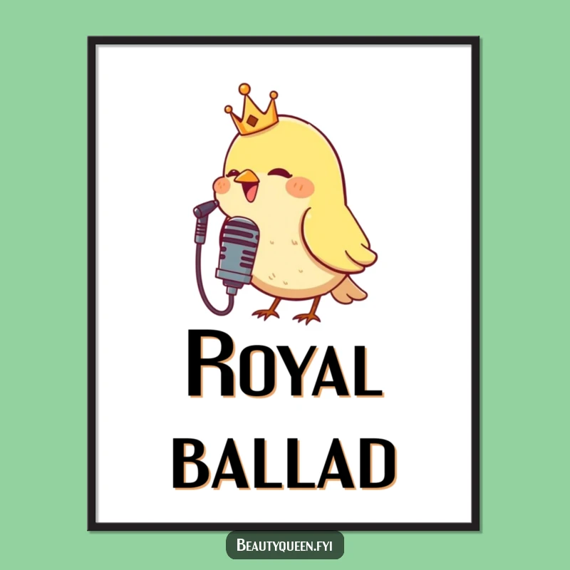 Funny Singing Bird Digital Art: Printable Royal Performer Graphic, Instant Gift!