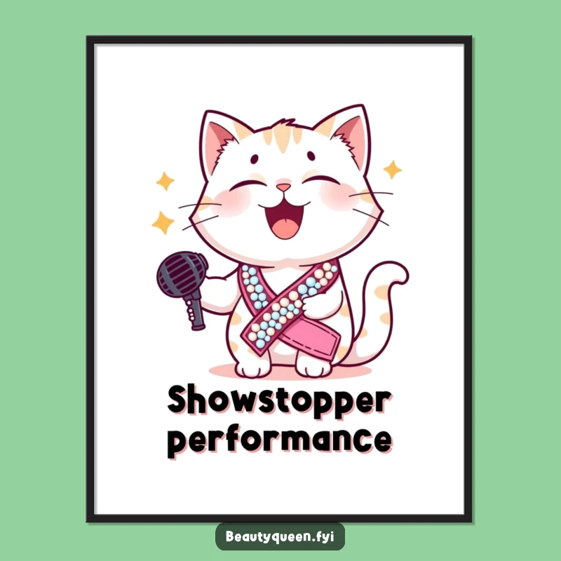 Funny Cat Diva Digital Art: Giggles & Glamour Star Cat Wall Decor Funny Gift